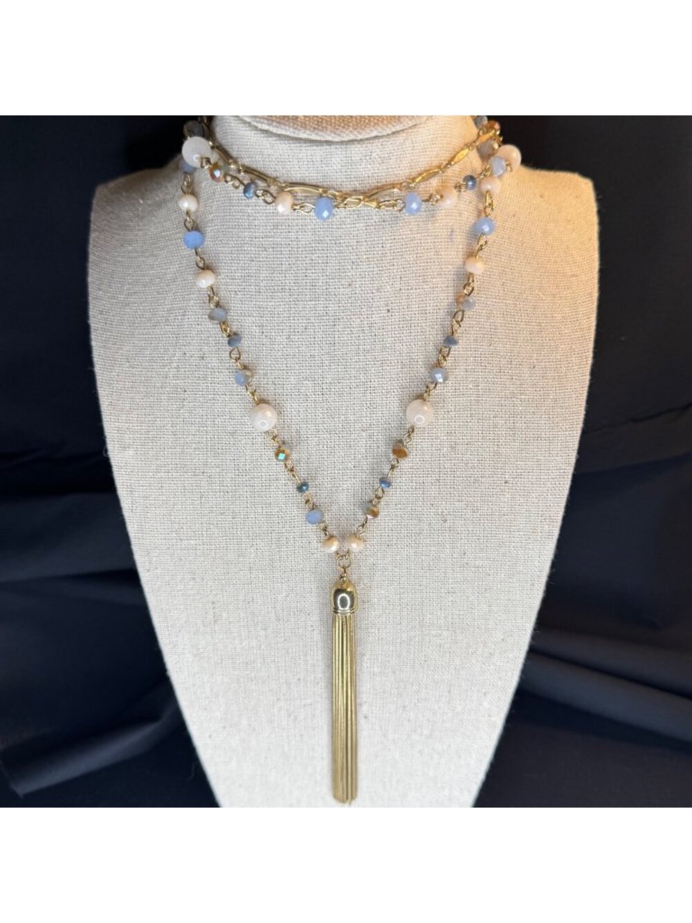 Jack Gold Tone Multicolor Bead Long Tassel Necklace Size 34-36" Adjustable